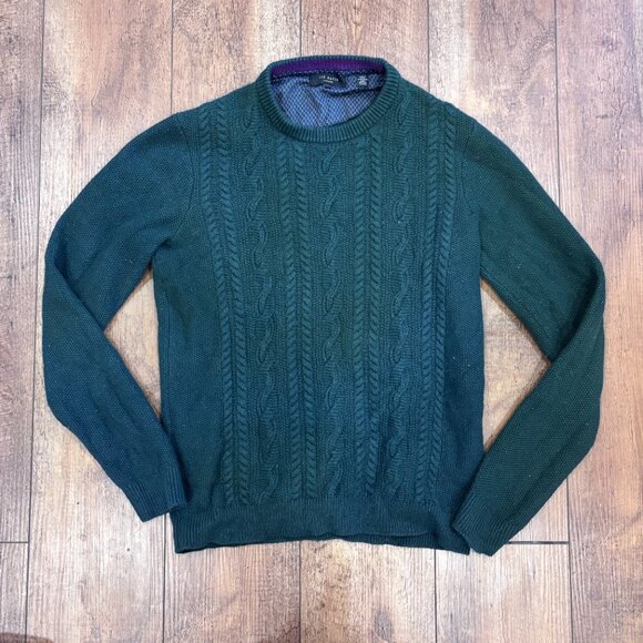Ted Baker Sweater Mens 3 Green Cable Knit Wool Blend Chunky Cozy Classic - Picture 2 of 8